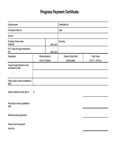 construction payment certificate template